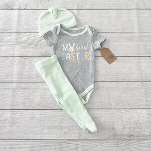 Chick Pea Baby First Easter Outfit 3pc Set Footed Pants Hat NWT 0-3 Months